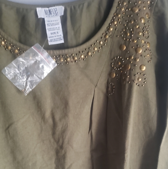 Final 4  Monroe & Main" "Beaded Neckline Top" Sz. L(12-14)  Olive Green. - Picture 2 of 5